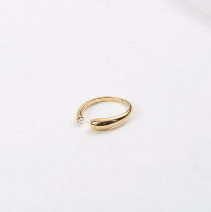 Ana Open Gold Pearl Ring - Classic Chunky Asymmetrical Waterdrop Design with White Shell Pearl