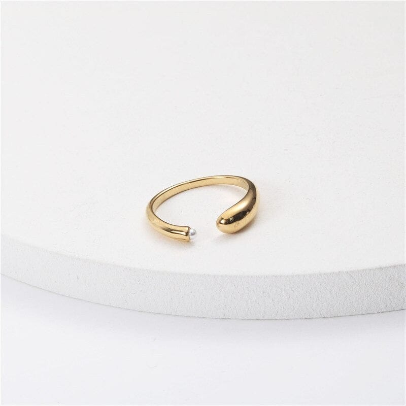 Ana Open Gold Pearl Ring Displayed on White Background Featuring Chunky Asymmetrical Design