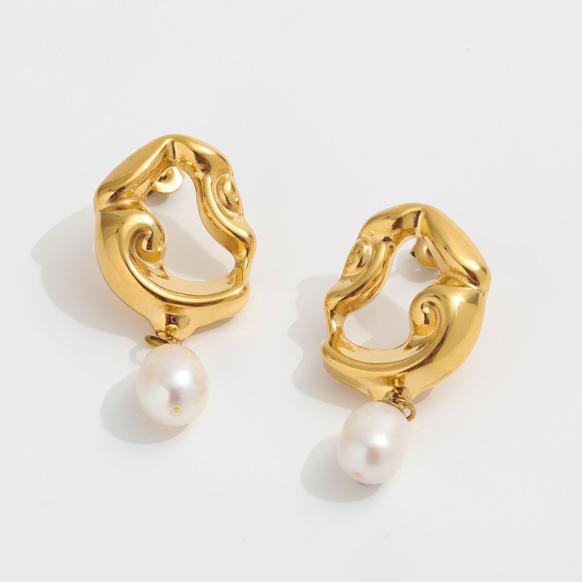 Araceli Gold Hoops with Pearls Displayed on White Background