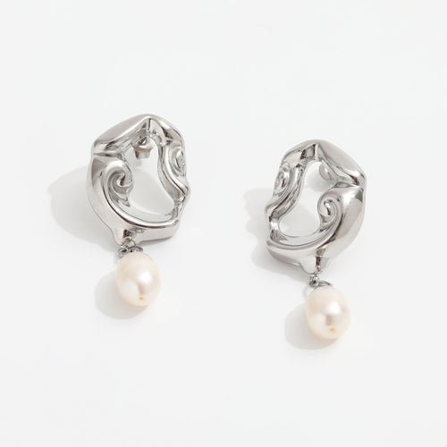 Araceli Silver Hoops with Pearls Displayed on White Background