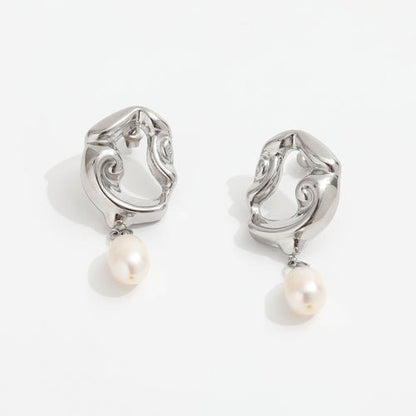 Araceli Silver Hoops with Pearls Displayed on White Background