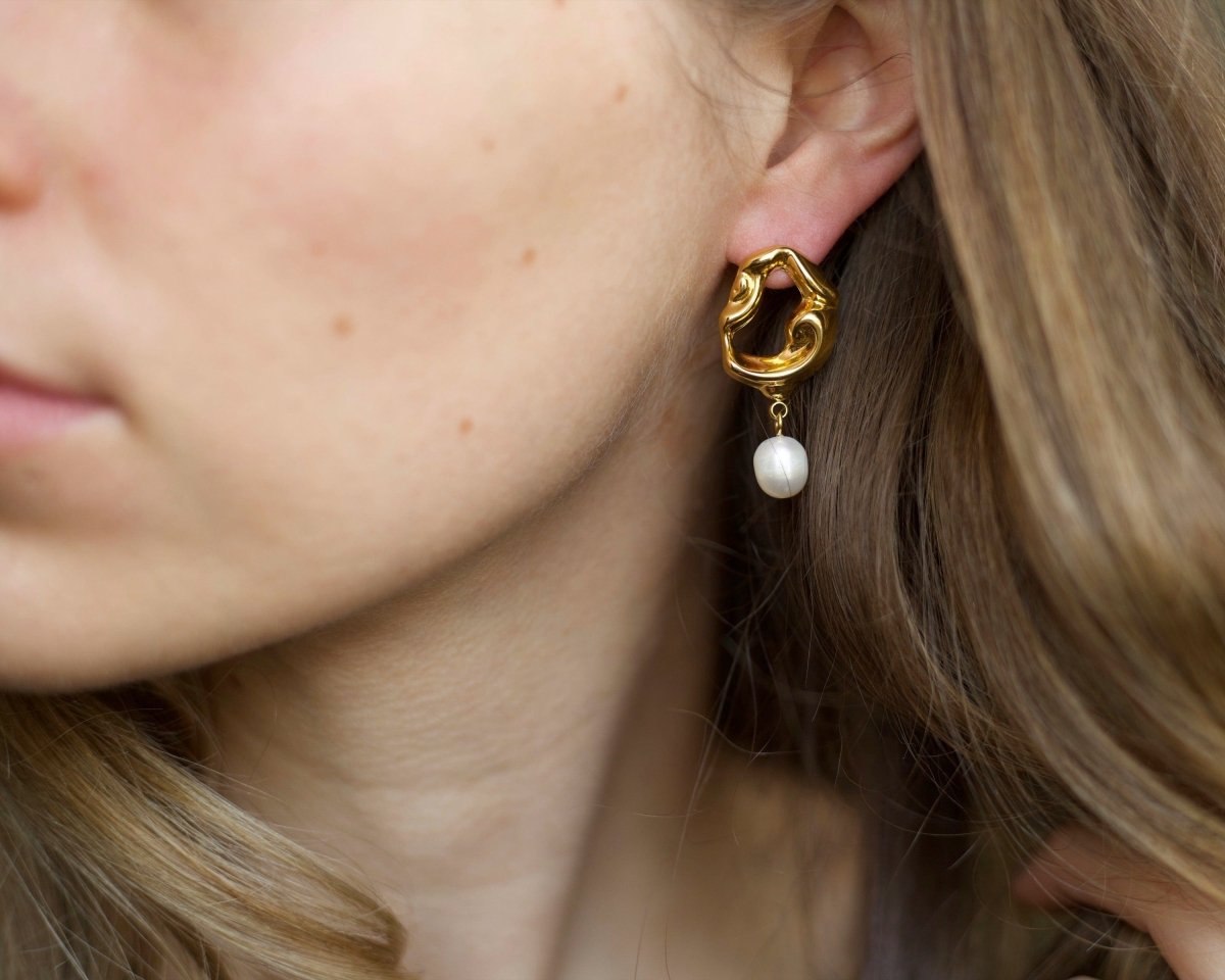 Detail Showing 18Kt Yellow Gold PVD Coating on Araceli Gold Hoops for Scratch Resistance