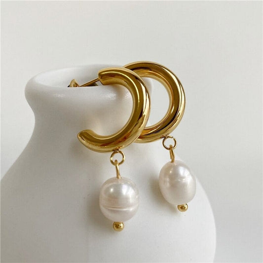 Close-Up of Irregular Shape Pearls on Delia Pearl Earrings Vintage