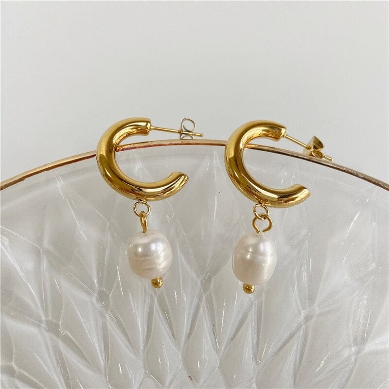 Delia Pearl Earrings Vintage with Irregular Shape Pearls and 18K Gold Paved Chunky Hoop