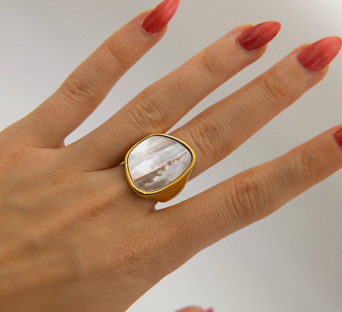 Leticia Ring Worn on Model’s Hand - Front View